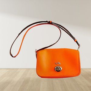 Neon Orange Leather Coach Satchel Purse